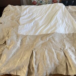 Pottery Barn Structured Pleated Button Bed skirt Linen Flax queen  Size 14" Drop